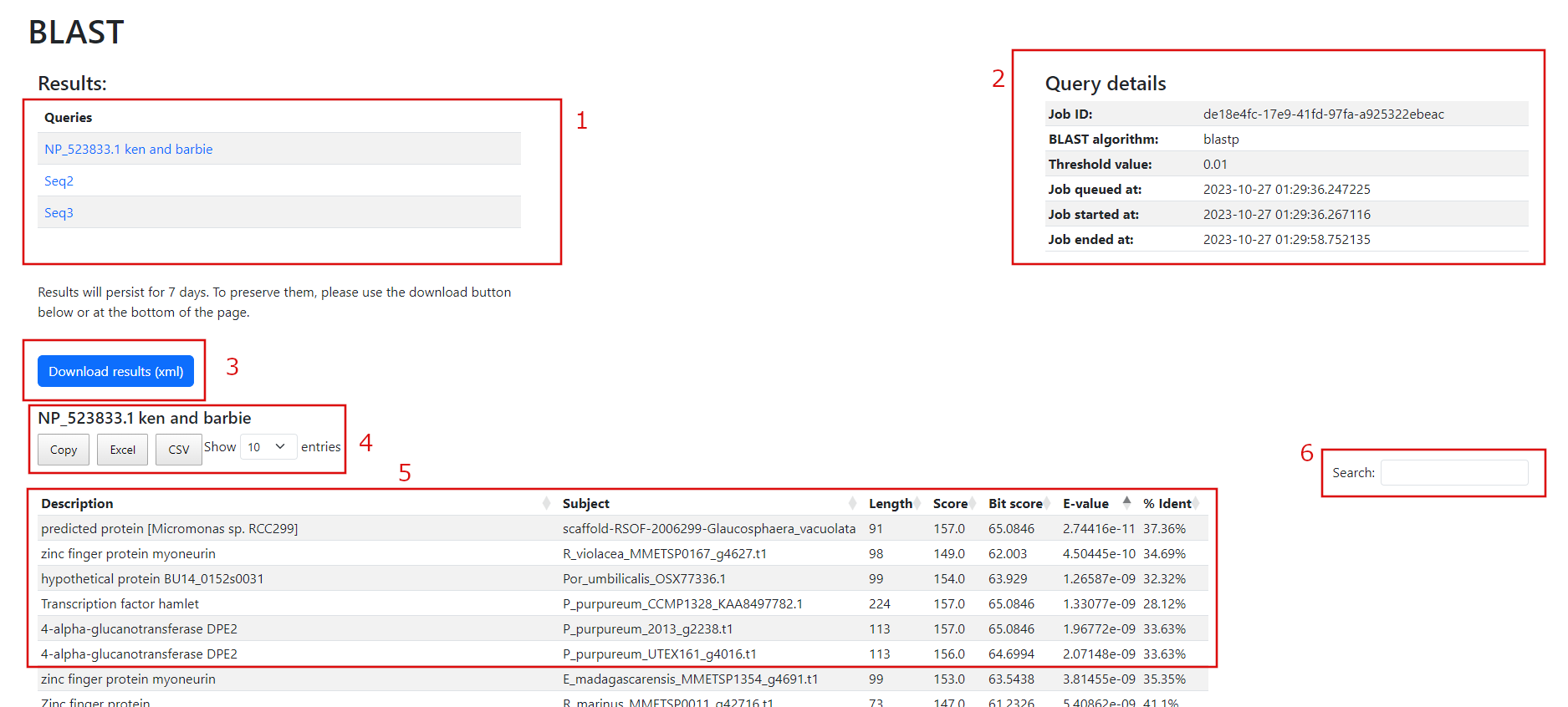 BLAST results page