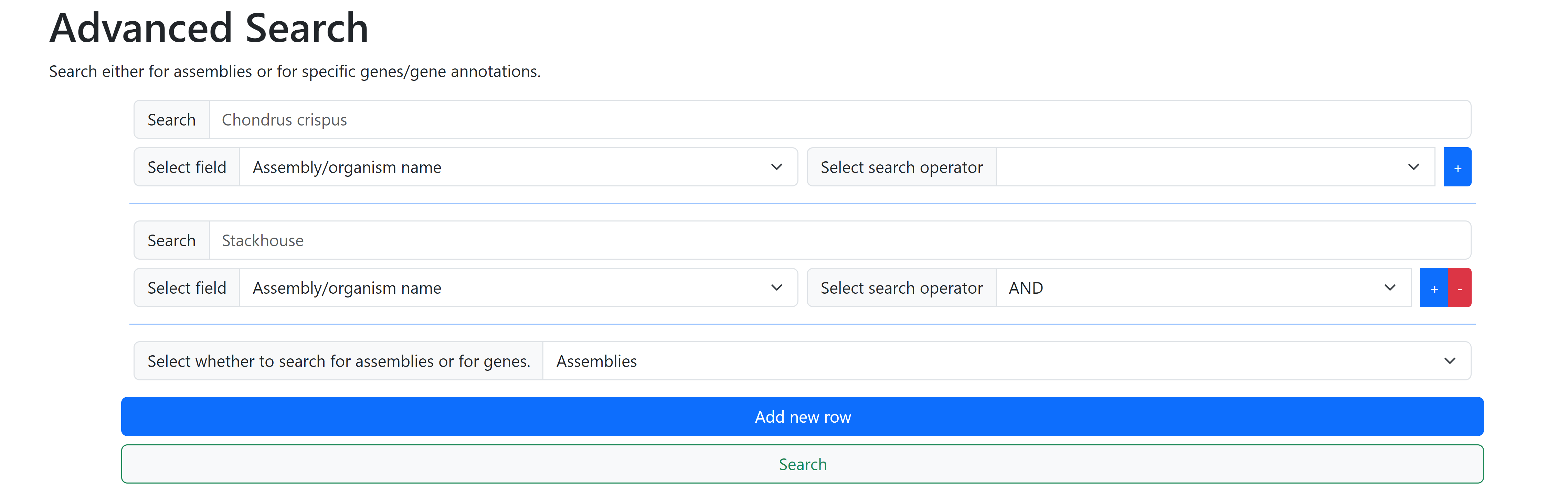 Advanced search page